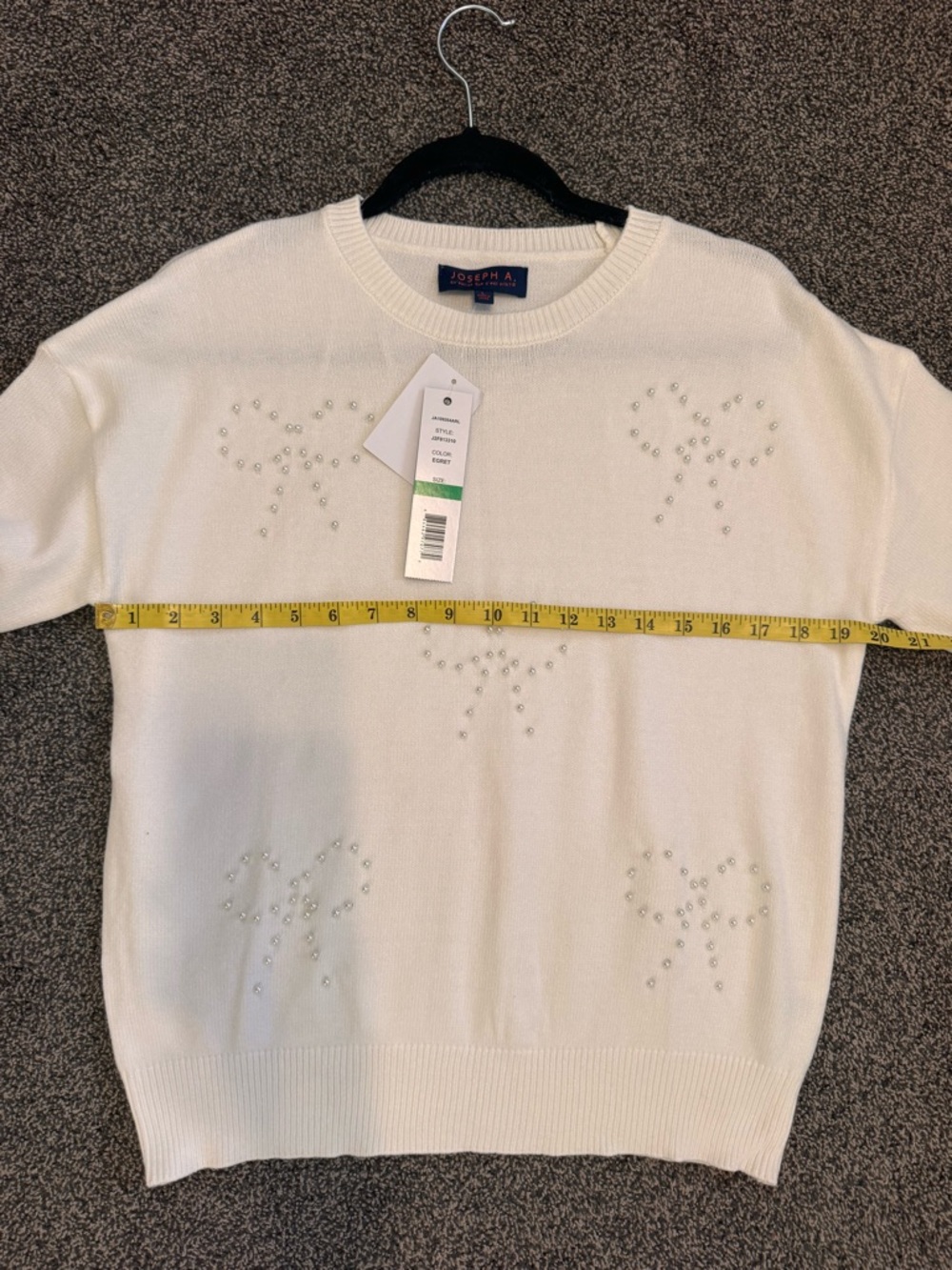 Winter Sale Joseph A Sweater Cream with Pearl Stud Bow Accents Size Large NWTS - Picture 10 of 12